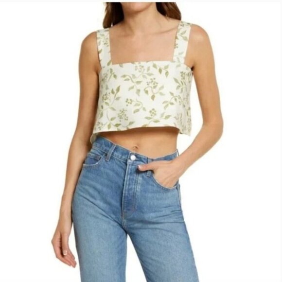 NWOT Reformation Blanka Linen Crop Top in Cypress Women's Size XL - Picture 1 of 15